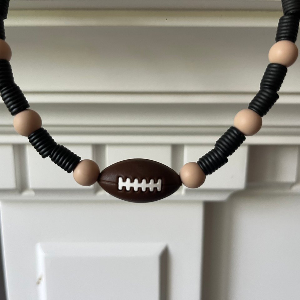 Kid's Necklace {TOUCHDOWN} - Kids Play Necklace, Silicone Fidget Toy, Boy Sport, Birthday Gift, Football, Guy Jewelry, Stocking Stuffer