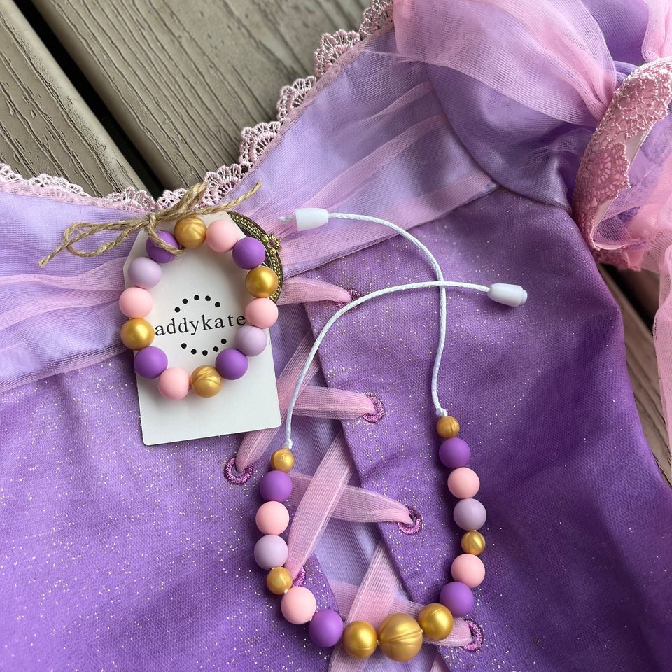 Jewelry {RAPUNZEL} Set - Kids Play Necklace & Bracelet, Silicone Pearl, Girl Jewelry, Princess Dress Up, Stocking, Birthday Gift