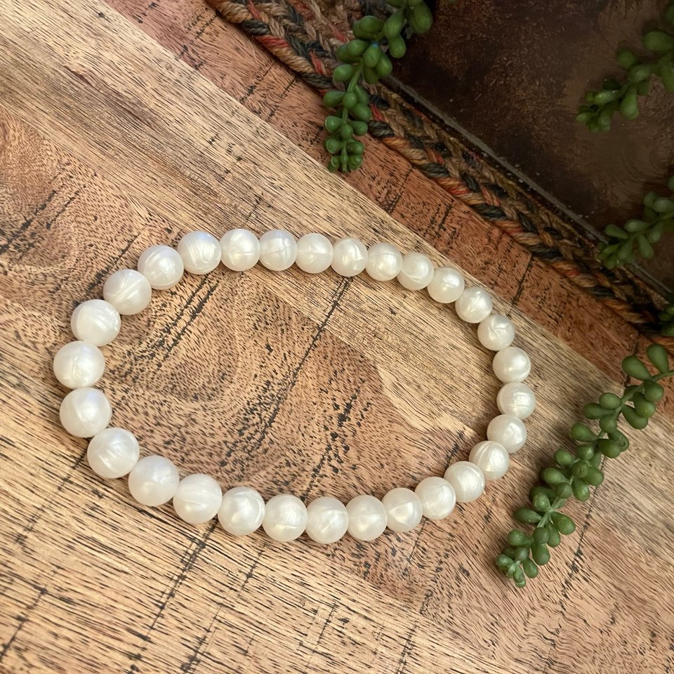 Designer Dog Necklace {PEARL} - New Puppy, Elastic Stretch Jewelry, Metallic Shimmer Silicone Beads, Doggy Collar, Accessory Gift, Birthday