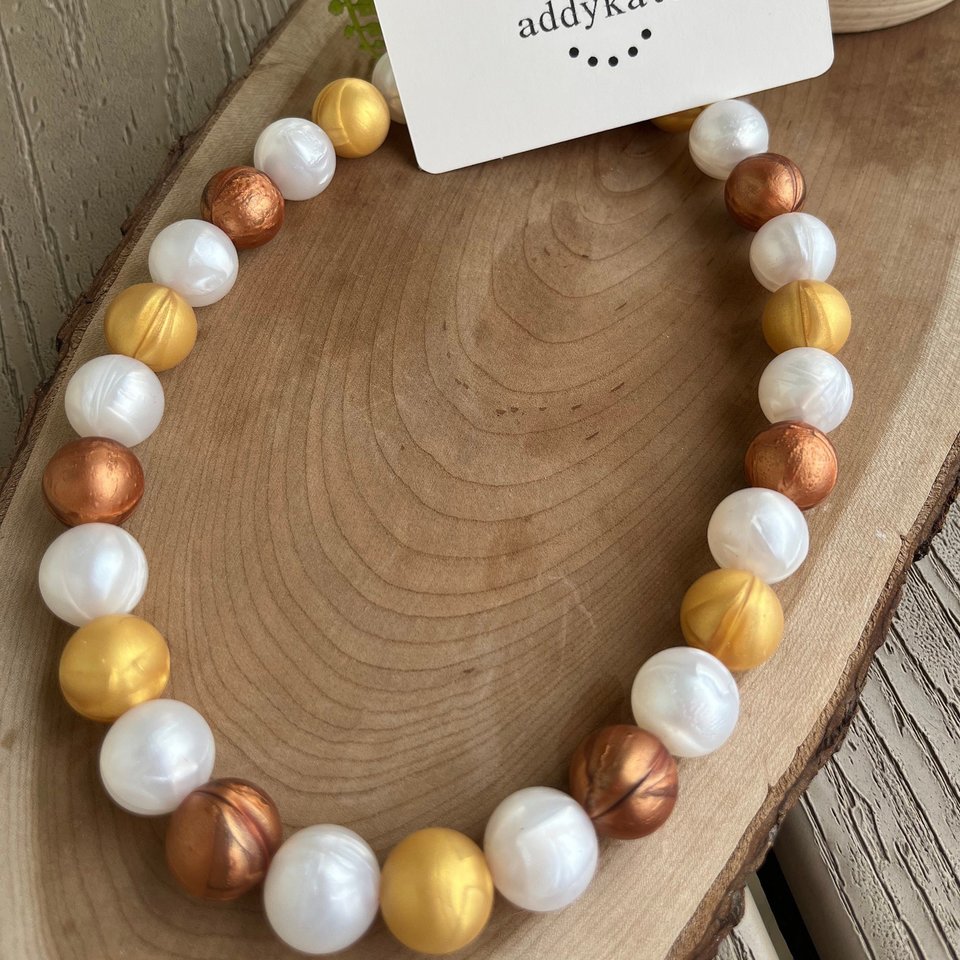 Designer Dog Necklace {TREASURE} Puppy Present, Elastic Stretch Jewelry, Metallic Shimmer Silicone Beads, Doggy Collar, Gift, Valentine