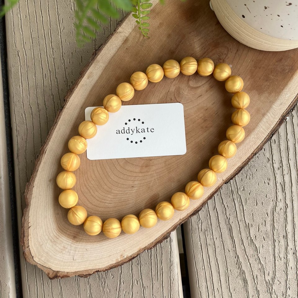 Designer Dog Necklace {GOLDRUSH} Puppy Present, Elastic Stretch Jewelry, Metallic Shimmer Silicone Beads, Doggy Collar, Gift, Valentine