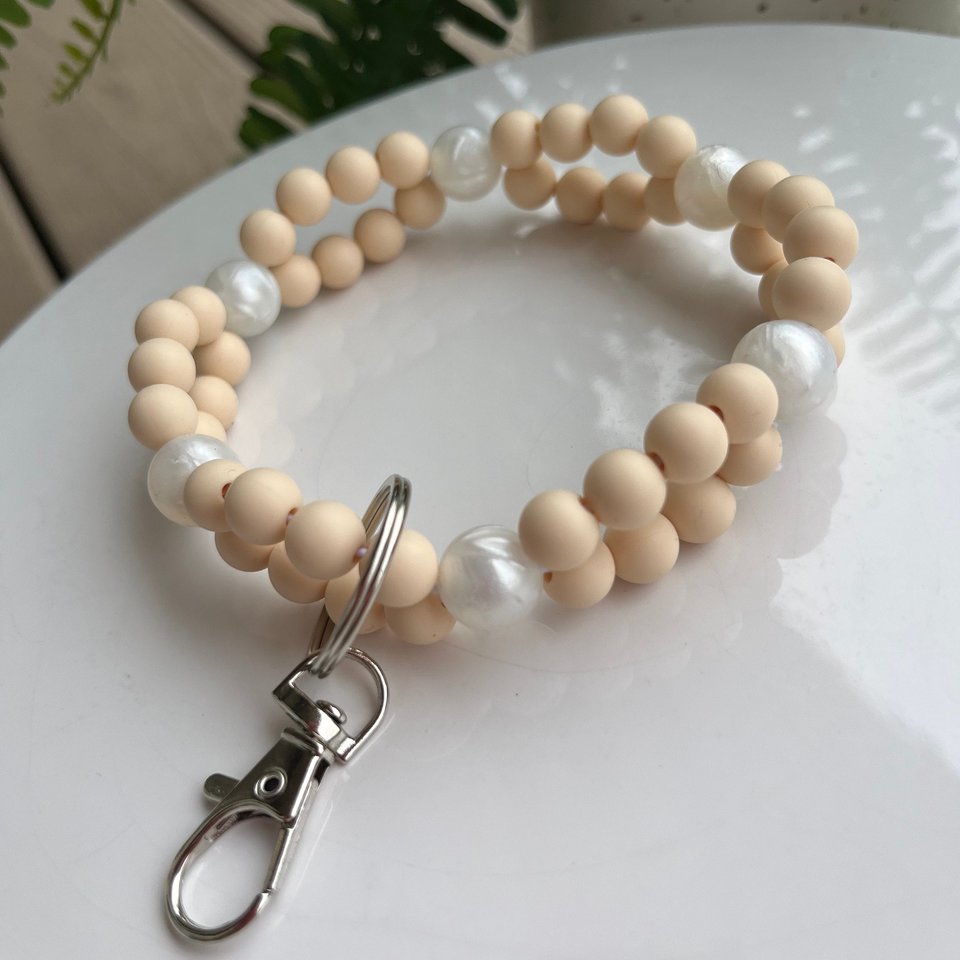 Wristlet Key Bangle {INFINITI PEARL} - Keychain, Sensory Jewelry, Fidget Jewels, Silicone Beads, Lobster Clasp, Gift, Present