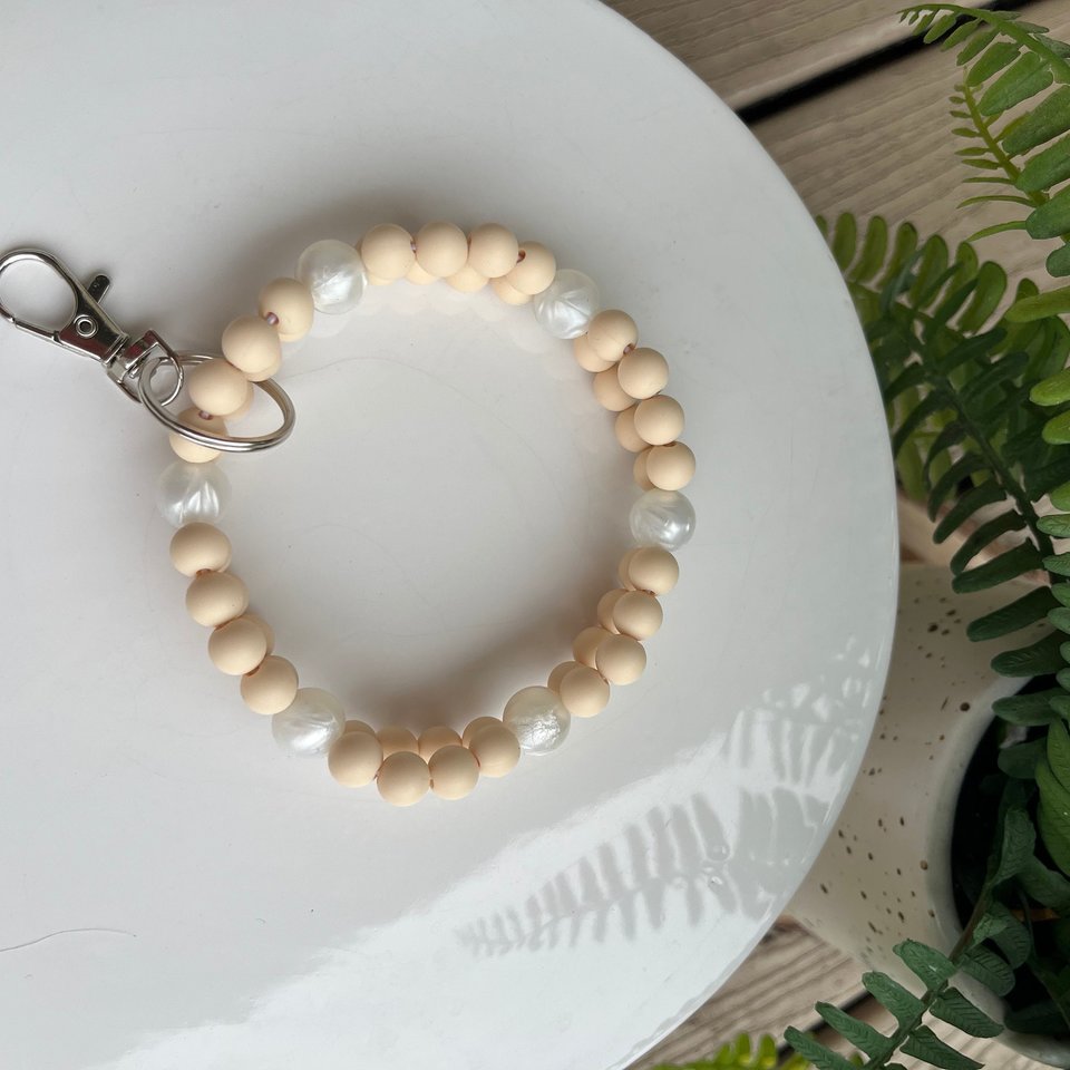 Wristlet Key Bangle {INFINITI PEARL} - Keychain, Sensory Jewelry, Fidget Jewels, Silicone Beads, Lobster Clasp, Gift, Present