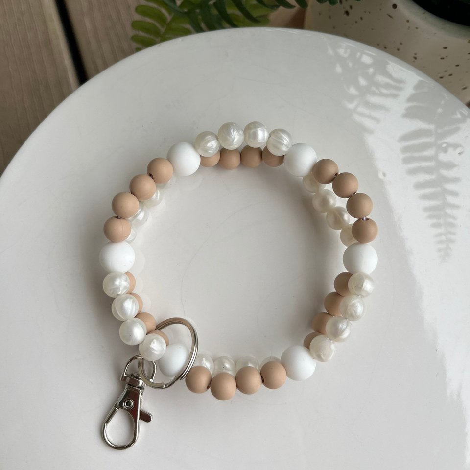 Wristlet Key Bangle {INFINITI 2-TONE} - Keychain, Sensory Jewelry, Fidget Jewels, Silicone Beads, Lobster Clasp, Gift, Present
