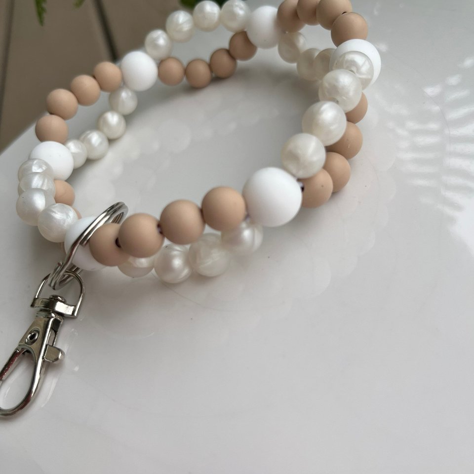 Wristlet Key Bangle {INFINITI 2-TONE} - Keychain, Sensory Jewelry, Fidget Jewels, Silicone Beads, Lobster Clasp, Gift, Present