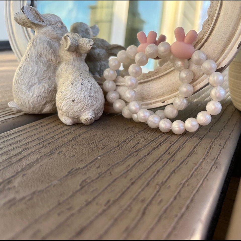 Bracelet Set {BestBUNS} - Kids Pearl Play Bracelet, Silicone Stretch Bracelet, Little Girl Gift, Sisters, Best Friends, Easter Basket