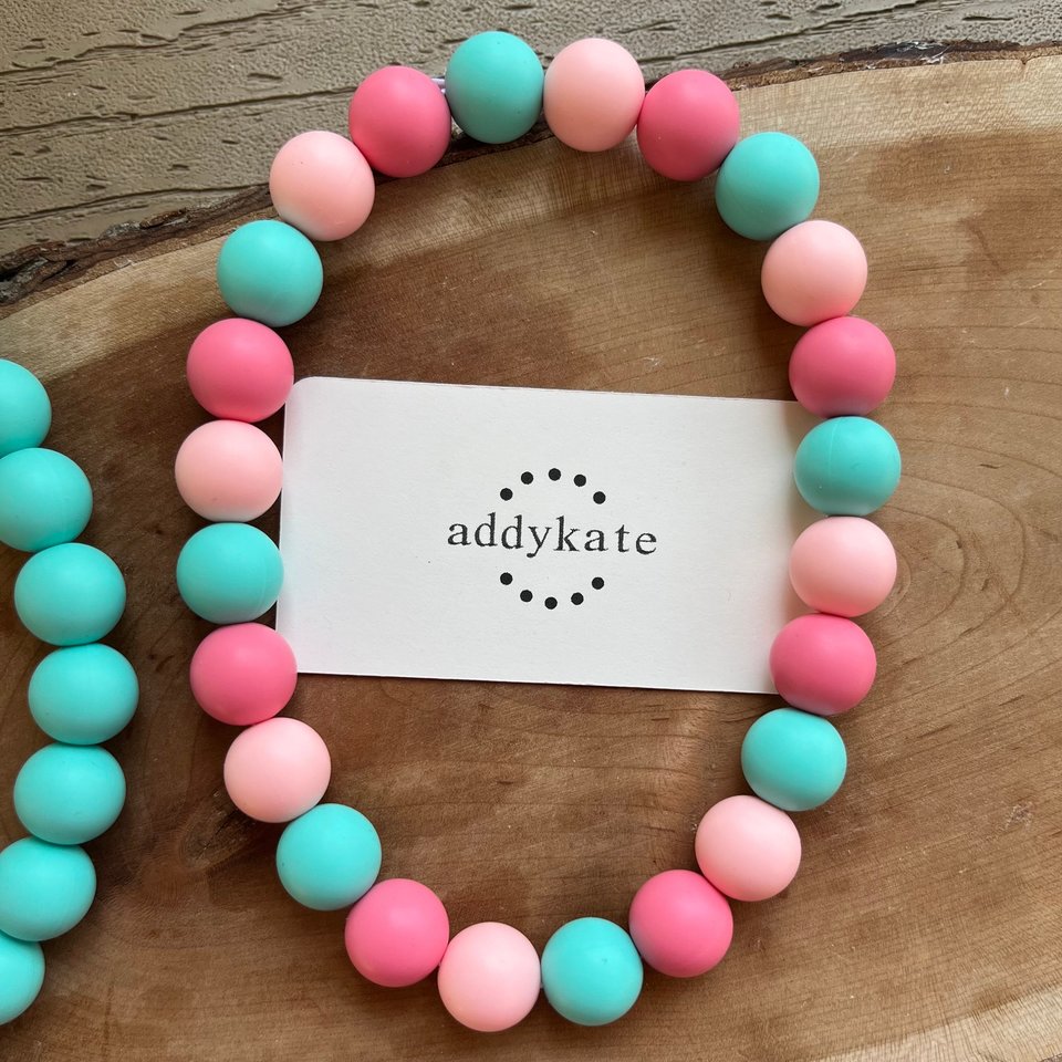 Designer Dog Necklace {PINK-A-BLUE} - Elastic Stretch Jewelry, Silicone Beads, Doggy Collar, New Puppy, Photo Prop, Accessory, Pet Present