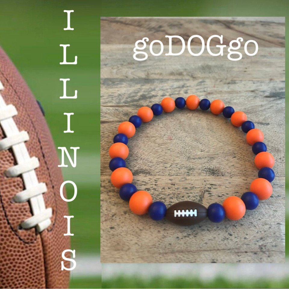 Dog Necklace College Team Spirit Football - Stretch Collar, Silicone Beads, Fan Wear, Game Day Pup, GOBIG10, goDOGgo Costume Jewelry