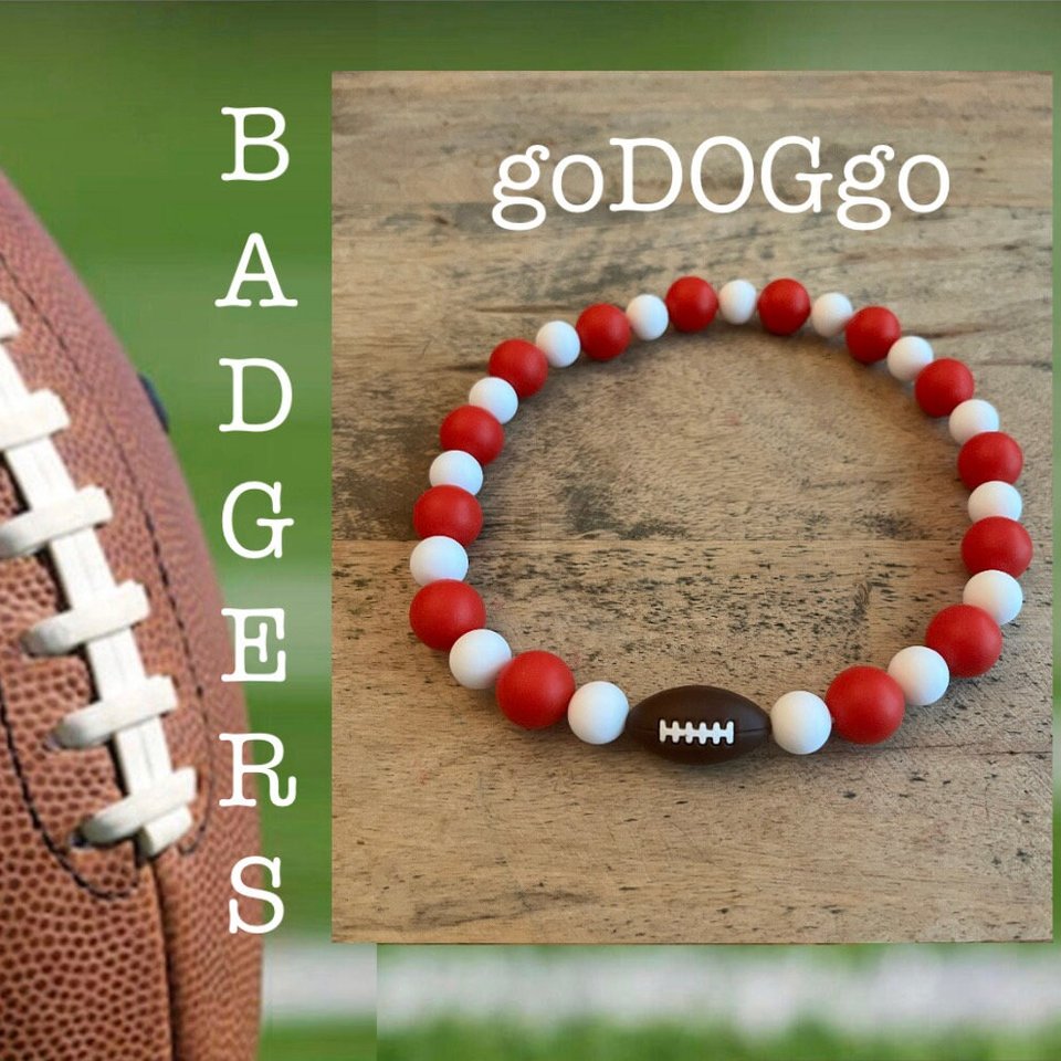 Dog Necklace College Team Spirit Football - Stretch Collar, Silicone Beads, Fan Wear, Game Day Pup, GOBIG10, goDOGgo Costume Jewelry