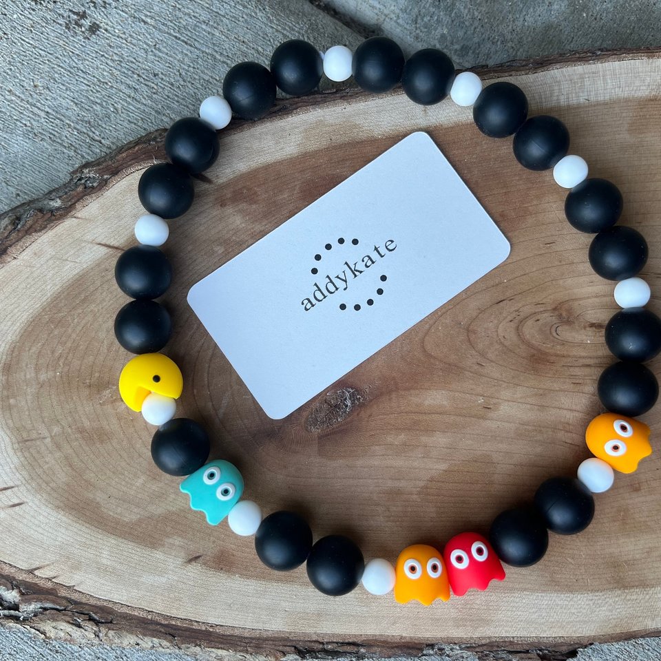 Designer Dog Necklace {GAMER} Puppy Present, Elastic Stretch Jewelry, Silicone Beads, Doggy Collar, Retro Video Game Gift, Unique Pet