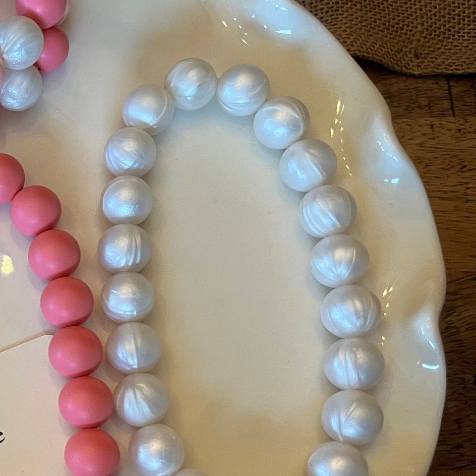 Designer Dog Necklace {PINK-A-PEARL} - Elastic Stretch Jewelry, Silicone Beads, Doggy Collar Accessory, New Puppy, Photo Prop, Pet Present
