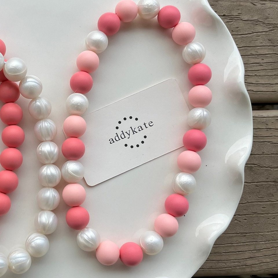 Designer Dog Necklace {PINK-A-PEARL} - Elastic Stretch Jewelry, Silicone Beads, Doggy Collar Accessory, New Puppy, Photo Prop, Pet Present