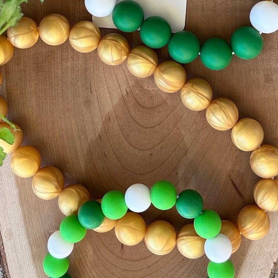 Designer Dog Necklace {LUCKYDOG} - Stretch Collar Accessory, Silicone Beads, PUPPY Jewels, Green Doggy,Pup Party, St.Patty's Day Pet Jewelry
