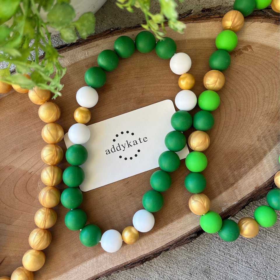 Designer Dog Necklace {LUCKYDOG} - Stretch Collar Accessory, Silicone Beads, PUPPY Jewels, Green Doggy,Pup Party, St.Patty's Day Pet Jewelry