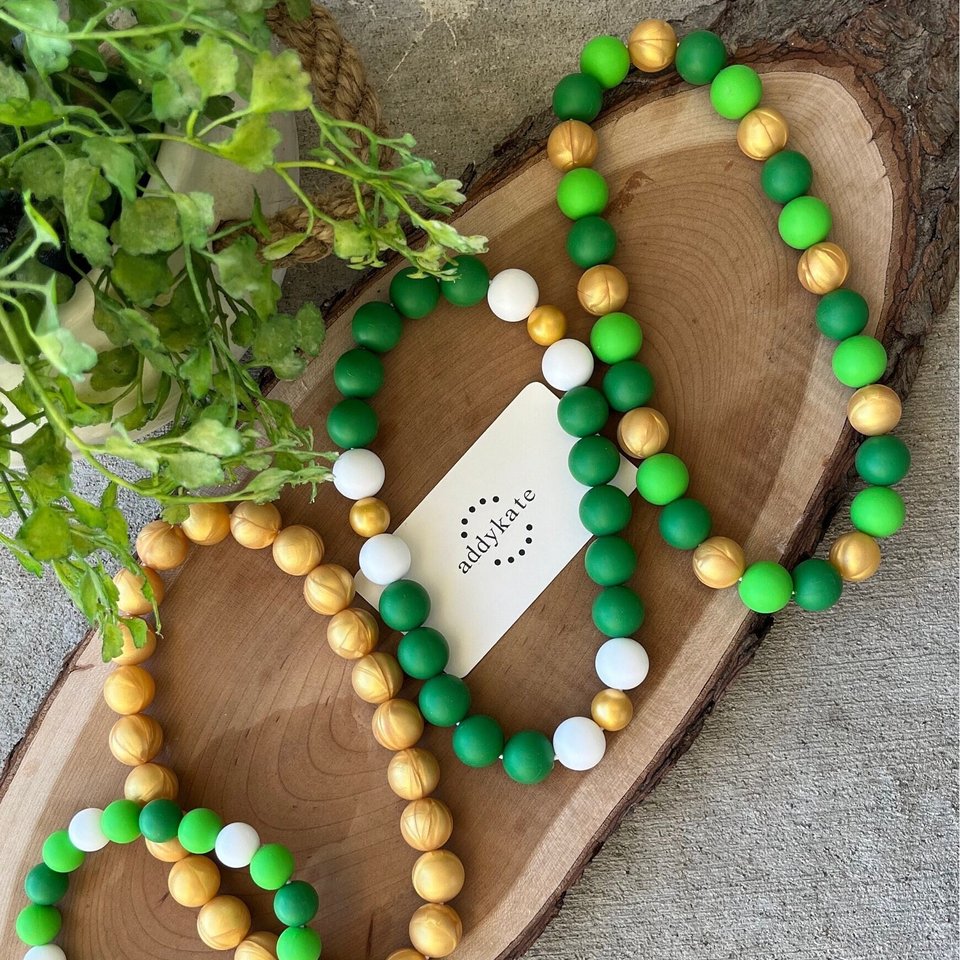 Designer Dog Necklace {LUCKYDOG} - Stretch Collar Accessory, Silicone Beads, PUPPY Jewels, Green Doggy,Pup Party, St.Patty's Day Pet Jewelry