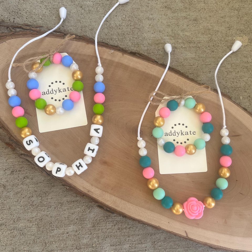 Play Jewelry {CUSTOM} Necklace + Stretch Bracelet Gift Set - Silicone Fidget Toy, Choose Colors, Design Your Own, Personalized Name
