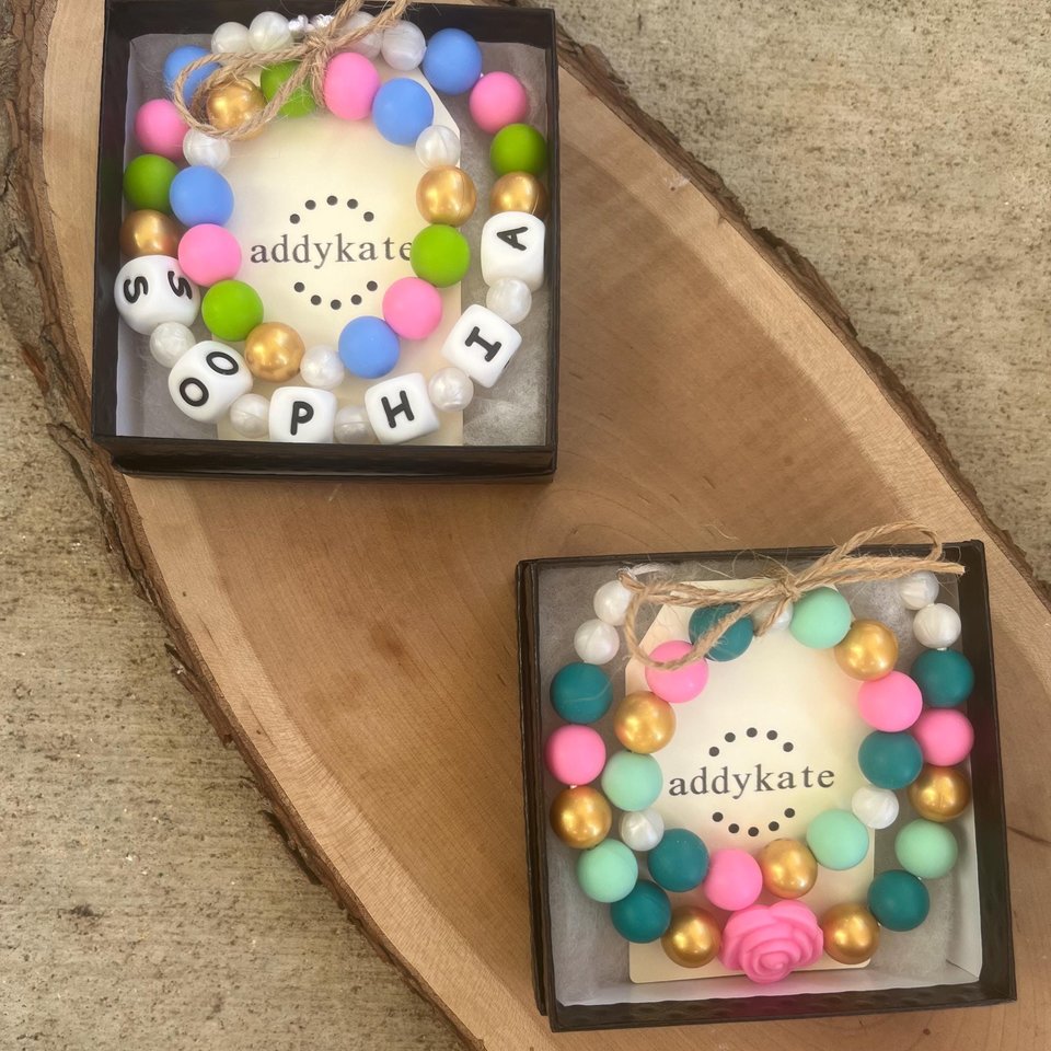Play Jewelry {CUSTOM} Necklace + Stretch Bracelet Gift Set - Silicone Fidget Toy, Choose Colors, Design Your Own, Personalized Name