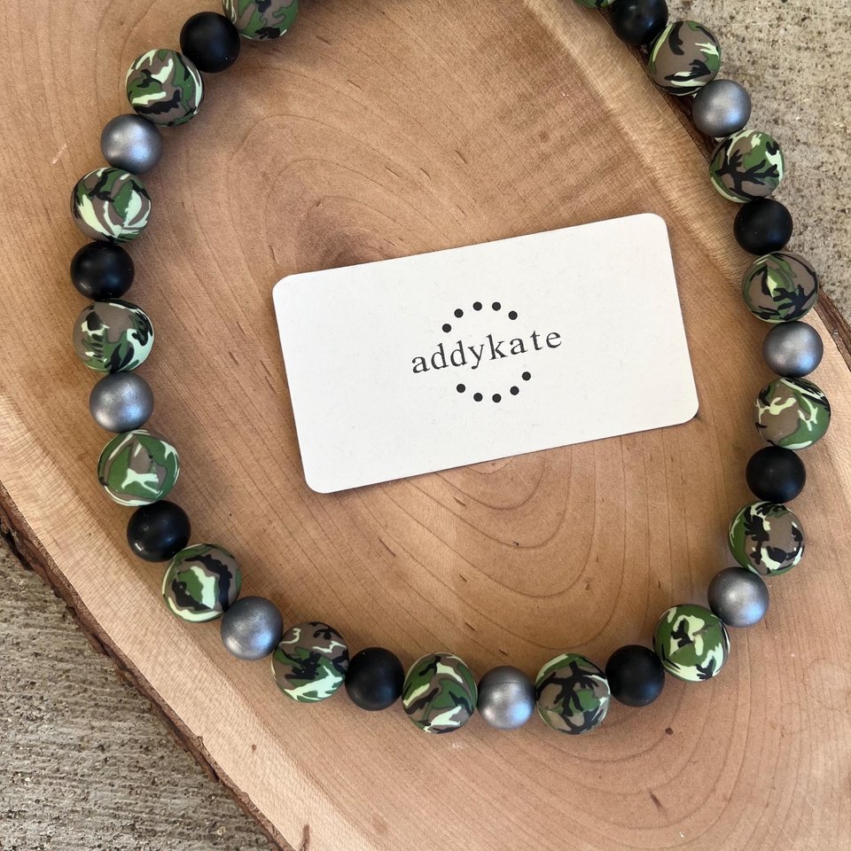 Camouflage Print Dog Necklace: Camo Silicone Bead Stretch Collar