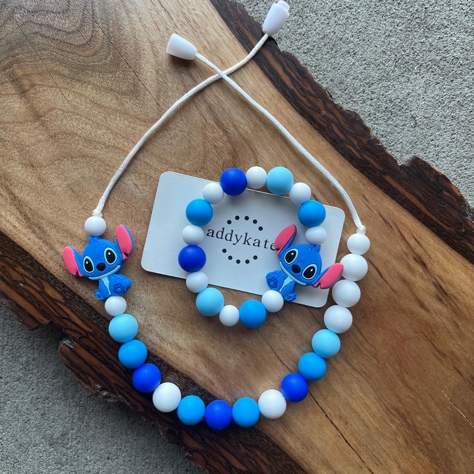 Play Jewelry {CUSTOM} Necklace + Stretch Bracelet Gift Set - Silicone Fidget Toy, Choose Colors, Design Your Own, Personalized Name