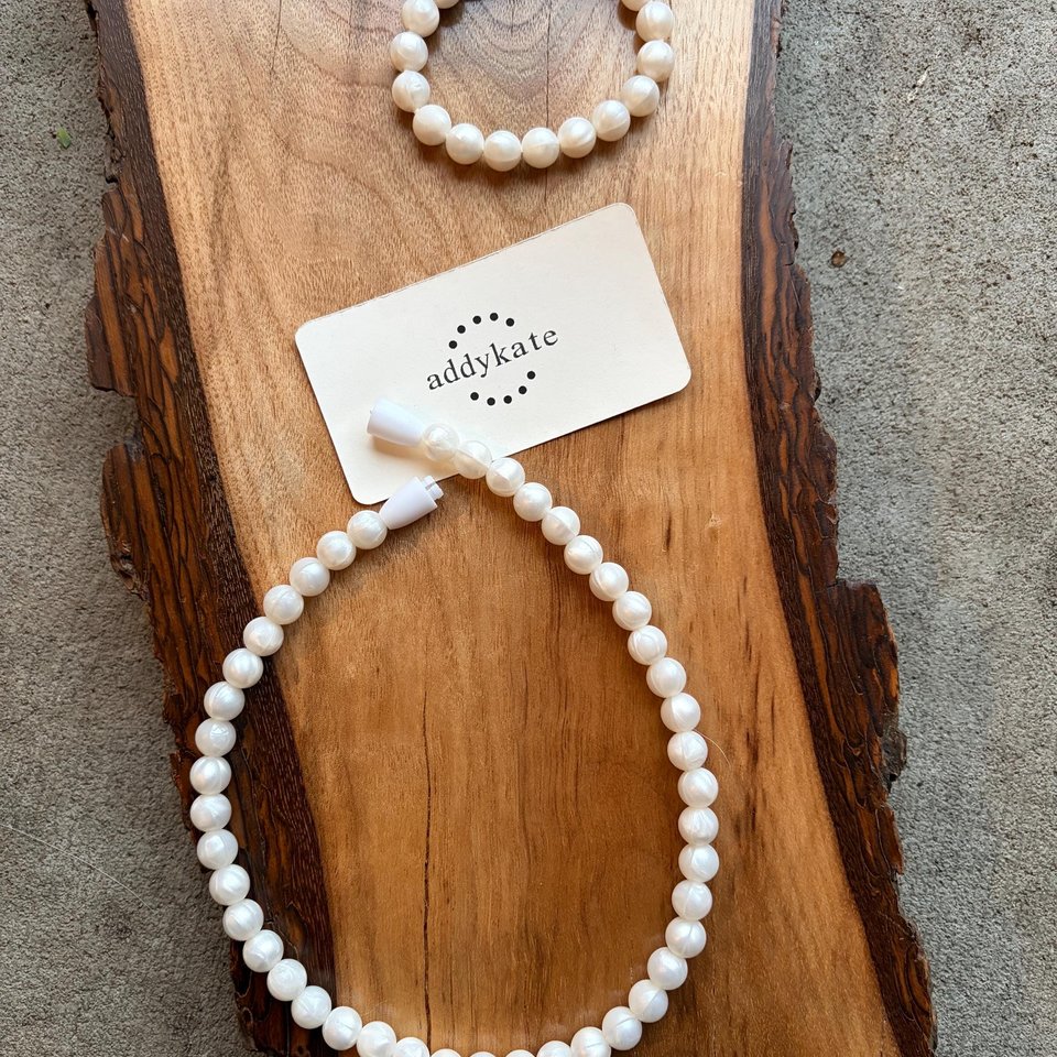 Dolly & Me Pearl Necklace Set - Silicone Bead, Sensory Jewels, breakaway clasp, fits 18" doll and younger children