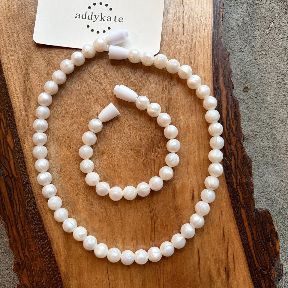 Dolly & Me Pearl Necklace Set - Silicone Bead, Sensory Jewels, breakaway clasp, fits 18" doll and younger children