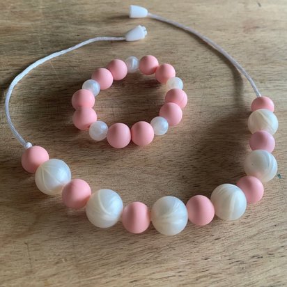 Play Jewelry Set PINKnPEARL - Silicone Pearl, Girl Jewelry, Toddler Necklace, Easter Basket Gift, Sensory Toy, Little Girl, Dress Up
