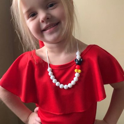 Play Necklace {RED Mouse Ears} - Silicone Pearl Beads, Girl Jewelry, Toddler Necklace, Kid Fidget, Sensory, Girl Gift, Travel, Vacation
