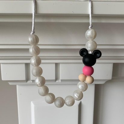 PINK Mouse Ears Play Necklace - Silicone Pearl Beads, Girl Jewelry, Toddler Necklace, Fidget Necklace, Sensory Necklace, Birthday Gift