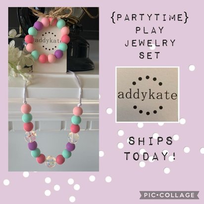Play Jewelry Set {PARTYTIME} - Toy Silicone Beads, Girl Jewelry, Toddler Necklace, Gift, Little Girl, Dress Up, Birthday Present