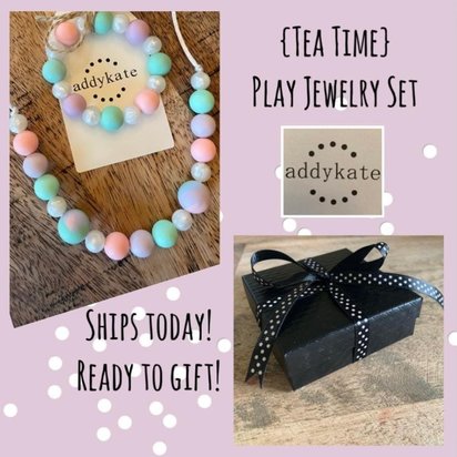 Play Jewelry Set {TEA TIME} - Toy Silicone Beads, Girl Jewelry, Toddler Necklace, Gift, Little Girl, Dress Up, Birthday Present