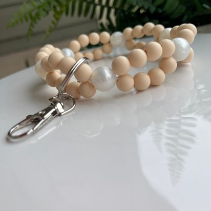 Wristlet Key Bangle {INFINITI PEARL} - Keychain, Sensory Jewelry, Fidget Jewels, Silicone Beads, Lobster Clasp, Gift, Present