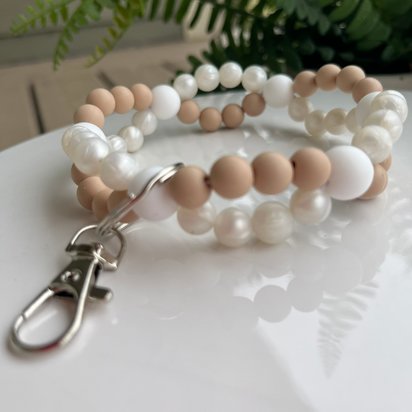 Wristlet Key Bangle {INFINITI 2-TONE} - Keychain, Sensory Jewelry, Fidget Jewels, Silicone Beads, Lobster Clasp, Gift, Present