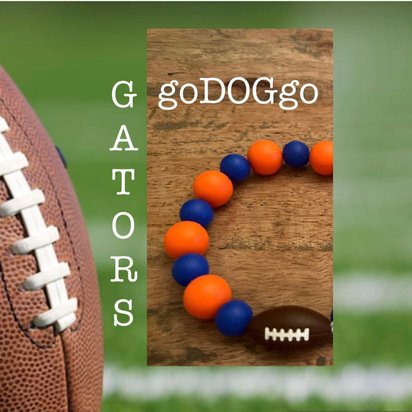 Dog Necklace Team Spirit Football - Stretch Collar, Silicone Beads, Fan Wear, Rescue Shelter Gift, FL Gators, Chicago Bears, Blue Orange