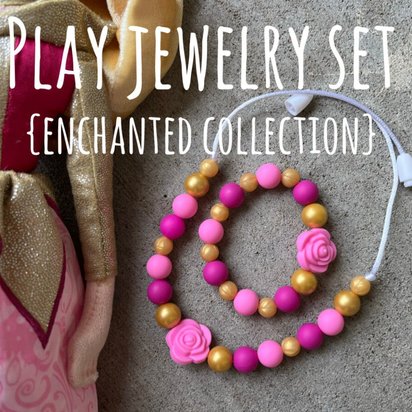 Jewelry {BRIAR ROSE} Set - Kids Play Necklace & Bracelet, Silicone Pearl, Girl Jewelry, Princess Dress Up, Stocking, Birthday Gift