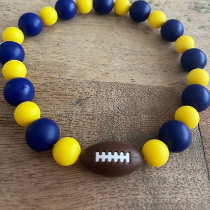 Dog Necklace Team Spirit Football - Stretch Collar, Silicone Beads, Fan Wear, Wolverines, U of Michigan, Navy Blue Maize