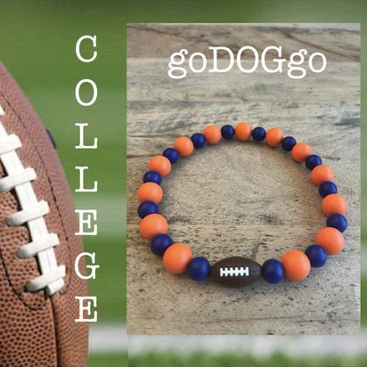Dog Necklace College Team Spirit Football - Stretch Collar, Silicone Beads, Fan Wear, Game Day Pup, GOBIG10, goDOGgo Costume Jewelry