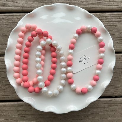 Designer Dog Necklace {PINK-A-PEARL} - Elastic Stretch Jewelry, Silicone Beads, Doggy Collar Accessory, New Puppy, Photo Prop, Pet Present