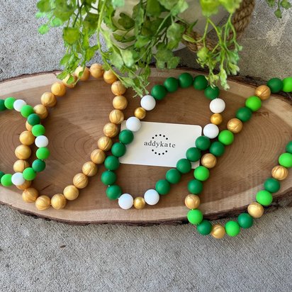 Designer Dog Necklace {LUCKYDOG} - Stretch Collar Accessory, Silicone Beads, PUPPY Jewels, Green Doggy,Pup Party, St.Patty's Day Pet Jewelry
