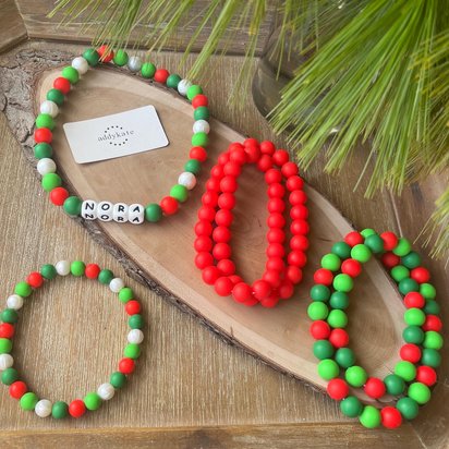 Dog Necklace {MISTLETOE} Designer - Elastic Stretch Jewelry, Silicone Beads, Doggy Collar, New Puppy, Photo Prop, Accessory, Pet Present