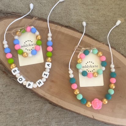 Play Jewelry {CUSTOM} Necklace + Stretch Bracelet Gift Set - Silicone Fidget Toy, Choose Colors, Design Your Own, Personalized Name